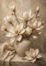 Vase of Ivory Magnolias Magnolia Wall Art Canvas Print