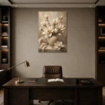 Vase of Ivory Magnolias Magnolia Wall Art Canvas Print displayed in a contemporary gallery-inspired room