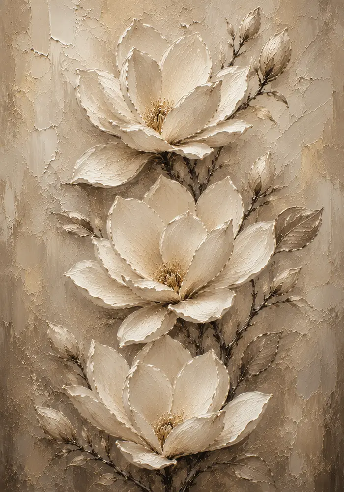 Three Ivory Blossoms Magnolia Wall Art Canvas Print