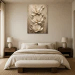 Three Ivory Blossoms Magnolia Wall Art Canvas Print showcased in an elegant minimalist interior