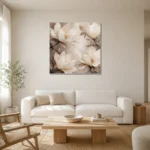 Four Ivory Blossoms Magnolia Wall Art Canvas Print styled in a refined neutral interior