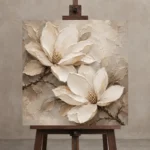 Twin Ivory Blooms Magnolia Wall Art Canvas Print displayed on a studio easel