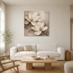 Twin Ivory Blooms Magnolia Wall Art Canvas Print styled in a refined neutral interior