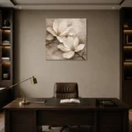Twin Ivory Blooms Magnolia Wall Art Canvas Print displayed in a contemporary gallery-inspired room