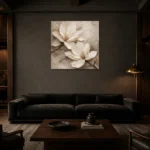 Twin Ivory Blooms Magnolia Wall Art Canvas Print shown in a warm modern interior