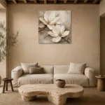 Twin Ivory Blooms Magnolia Wall Art Canvas Print presented in a sophisticated home setting