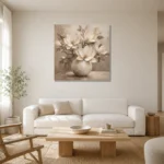 Ivory Magnolia Vase Magnolia Wall Art Canvas Print styled in a refined neutral interior