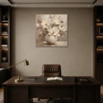 Ivory Magnolia Vase Magnolia Wall Art Canvas Print displayed in a contemporary gallery-inspired room
