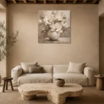 Ivory Magnolia Vase Magnolia Wall Art Canvas Print presented in a sophisticated home setting