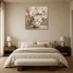 Ivory Magnolia Vase Magnolia Wall Art Canvas Print showcased in an elegant minimalist interior