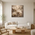 Floating Ivory Blossoms Magnolia Wall Art Canvas Print styled in a refined neutral interior