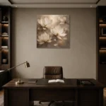 Floating Ivory Blossoms Magnolia Wall Art Canvas Print displayed in a contemporary gallery-inspired room