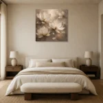 Floating Ivory Blossoms Magnolia Wall Art Canvas Print showcased in an elegant minimalist interior
