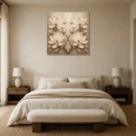 Symmetrical Ivory Magnolias Magnolia Wall Art Canvas Print showcased in an elegant minimalist interior