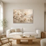 Lakeside Magnolia Branch Magnolia Wall Art Canvas Print styled in a refined neutral interior