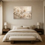 Lakeside Magnolia Branch Magnolia Wall Art Canvas Print showcased in an elegant minimalist interior