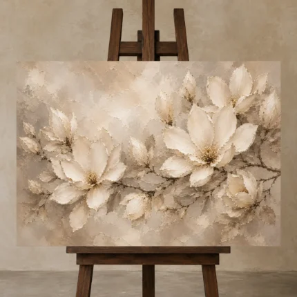 Branching Ivory Magnolias Magnolia Wall Art Canvas Print shown in Studio Easel