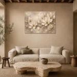 Branching Ivory Magnolias Magnolia Wall Art Canvas Print presented in a sophisticated home setting