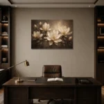 Shadowed Ivory Magnolias Magnolia Wall Art Canvas Print displayed in a contemporary gallery-inspired room