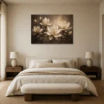 Shadowed Ivory Magnolias Magnolia Wall Art Canvas Print showcased in an elegant minimalist interior