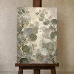 Soft Sage Eucalyptus Wall Art Canvas Print displayed on a studio easel