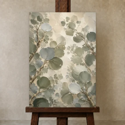 Soft Sage Eucalyptus Wall Art Canvas Print shown in Studio Easel