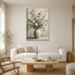 Ceramic Vase Eucalyptus Wall Art Canvas Print styled in a refined neutral interior