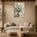 Ceramic Vase Eucalyptus Wall Art Canvas Print presented in a sophisticated home setting