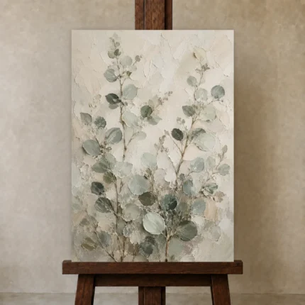 Tall Stem Eucalyptus Wall Art Canvas Print shown in Studio Easel