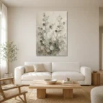 Tall Stem Eucalyptus Wall Art Canvas Print styled in a refined neutral interior