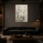 Tall Stem Eucalyptus Wall Art Canvas Print shown in a warm modern interior