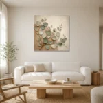 Warm Plaster Eucalyptus Wall Art Canvas Print styled in a refined neutral interior