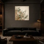 Warm Plaster Eucalyptus Wall Art Canvas Print shown in a warm modern interior