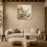 Warm Plaster Eucalyptus Wall Art Canvas Print presented in a sophisticated home setting