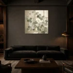 Layered Branch Eucalyptus Wall Art Canvas Print shown in a warm modern interior