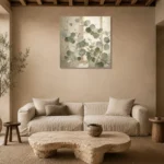 Layered Branch Eucalyptus Wall Art Canvas Print presented in a sophisticated home setting