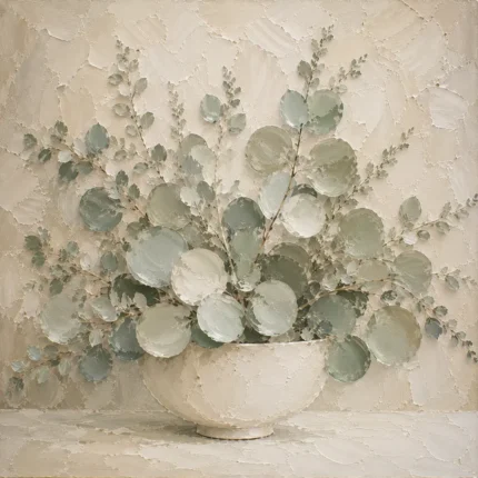 White Bowl Eucalyptus Wall Art Canvas Print