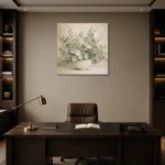 White Bowl Eucalyptus Wall Art Canvas Print displayed in a contemporary gallery-inspired room