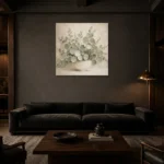 White Bowl Eucalyptus Wall Art Canvas Print shown in a warm modern interior