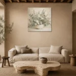 White Bowl Eucalyptus Wall Art Canvas Print presented in a sophisticated home setting