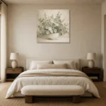 White Bowl Eucalyptus Wall Art Canvas Print showcased in an elegant minimalist interior