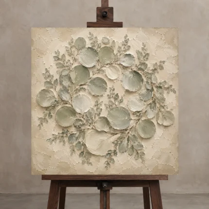 Eucalyptus Wreath Eucalyptus Wall Art Canvas Print shown in Studio Easel