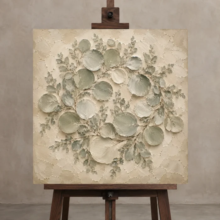 Eucalyptus Wreath Eucalyptus Wall Art Canvas Print displayed on a studio easel