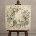 Circular Branch Eucalyptus Wall Art Canvas Print displayed on a studio easel