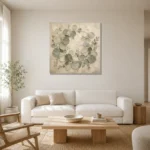 Circular Branch Eucalyptus Wall Art Canvas Print styled in a refined neutral interior