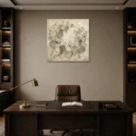 Circular Branch Eucalyptus Wall Art Canvas Print displayed in a contemporary gallery-inspired room