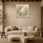 Circular Branch Eucalyptus Wall Art Canvas Print presented in a sophisticated home setting