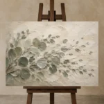 Windblown Eucalyptus Wall Art Canvas Print displayed on a studio easel