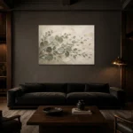 Windblown Eucalyptus Wall Art Canvas Print shown in a warm modern interior