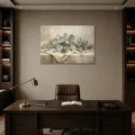 Draped Linen Eucalyptus Wall Art Canvas Print displayed in a contemporary gallery-inspired room